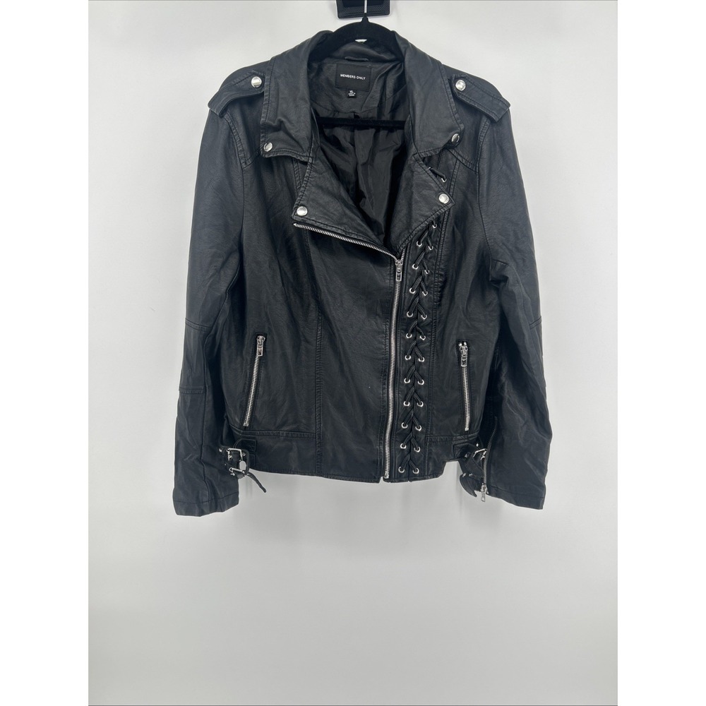 Members Only Gothic Grunge Lace-Up Moto Biker Faux Leather Jacket Size XL